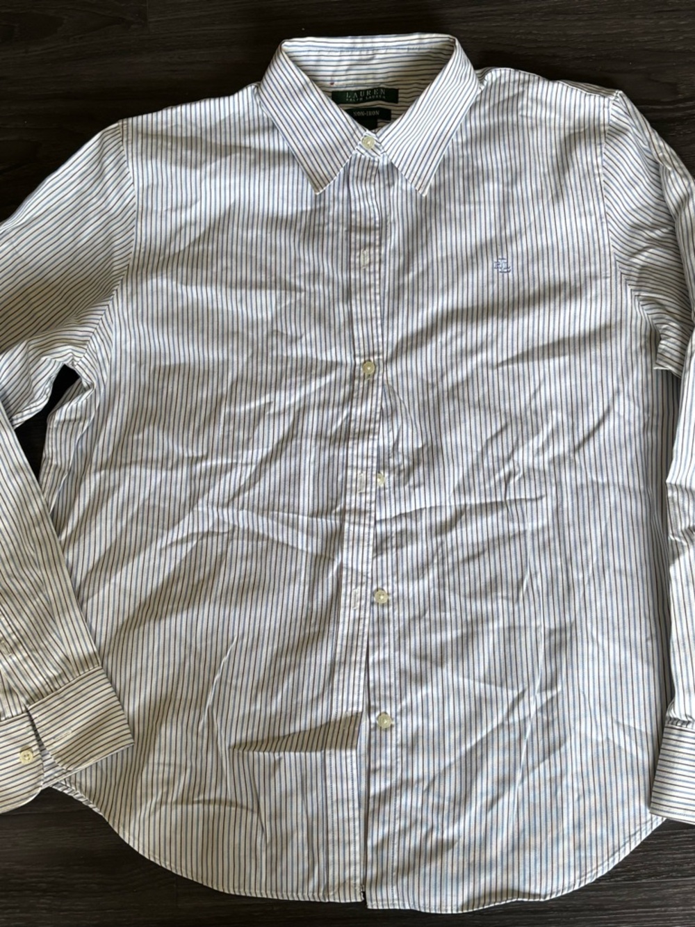 Ralph Lauren White Shirt with Thin Blue Stripes